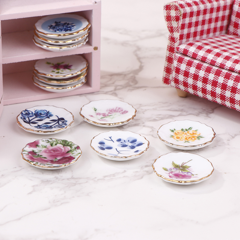 Kids Toys Kitchen - 1Pcs 1:12 Dollhouse Miniature Ceramic Plate